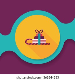 Christmas sleigh gift basket flat icon with long shadow,eps10