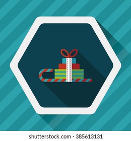 Christmas sleigh gift basket flat icon with long shadow,eps10