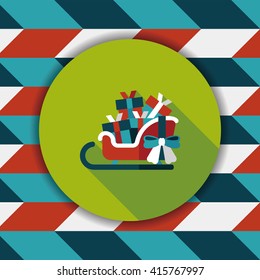 Christmas sleigh gift basket flat icon with long shadow,eps10