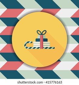 Christmas sleigh gift basket flat icon with long shadow,eps10