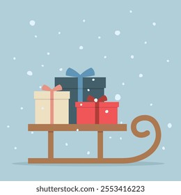 christmas sleigh with gift boxes - vector illustration