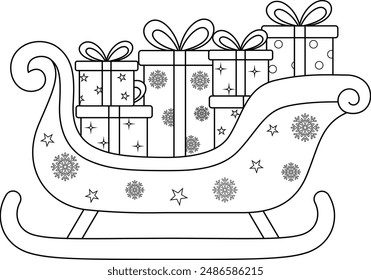 Christmas Sleigh with gifts outline coloring page