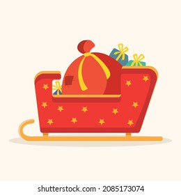 Christmas sleigh with gifts. Santa Claus Sleigh. Vector illustration