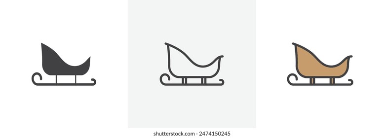 Christmas sleigh icon set. Santa sled vector symbol. Holiday icon.