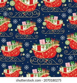 Christmas sleigh pattern for christmas card, gift wrap design