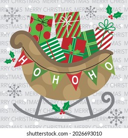 Christmas sleigh and present for christmas card, gift bag or box design