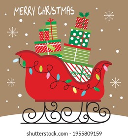 christmas sleigh and present for christmas greeting card