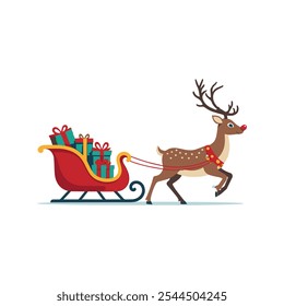 christmas sleigh and reindeer silhouette vector design flat illustrations