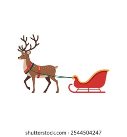 christmas sleigh and reindeer silhouette vector design flat illustrations