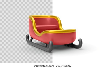 Christmas Sleigh Rendered in Red and Gold with Black Runners, Ideal for Holiday Design, Santa Decor or Seasonal Visuals. Eye-Catching Festive Vector Illustration with 3D Appearance.