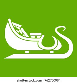 Christmas sleigh of santa claus icon white isolated on green background. Vector illustration