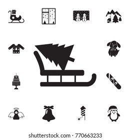 christmas sleigh of santa claus with pine icon. Set of elements Christmas Holiday or New Year icons. Winter time premium quality graphic design collection icons for websites on white background