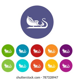 Christmas sleigh of santa claus set icons in different colors isolated on white background