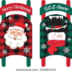 christmas sleigh of santa claus and snowman vector