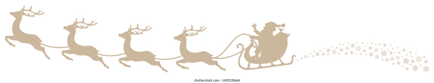 Christmas Sleigh Santa And Flying Reindeers Swirl Beige