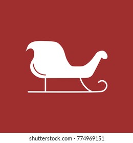 Christmas sleigh vector icon with red background.