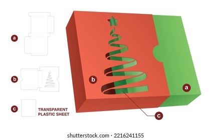 Christmas sliding box die cut template and 3D mockup