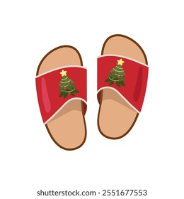 Christmas slippers with festive tree design and star topper illustration