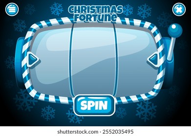 Christmas slot machine. Banner with candy empty slot machine for casino game in blue color.