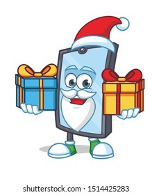 christmas smartphone mascot character vector design with santa claus custom