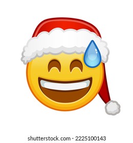 Christmas smiling face in cold sweat with open mouth Large size of yellow emoji smile