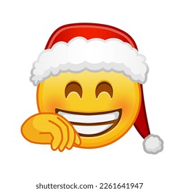 Christmas smiling face with smiling eyes covering mouth with hand