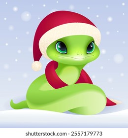 A Christmas snake in Santa's hat. The Year of the snake