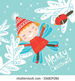 Christmas Snow Angel Baby Card.