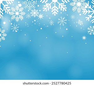 Navidades fondo de nieve. Abstractas nieve blanca clara con acuarela de puntos blancos y copo de nieve de invierno sobre fondo azul. La caída de copos de nieve