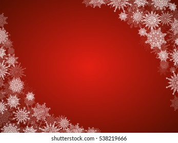 Christmas snow background frame with snowflakes red