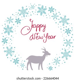 Christmas snow background with goat