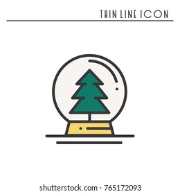 Christmas snow ball thin line icon. Christmas tree spruce fir. New Year celebration decorated pictogram. Xmas winter element. Vector simple flat design. Logo illustration. Symbols. Snow globe ball.