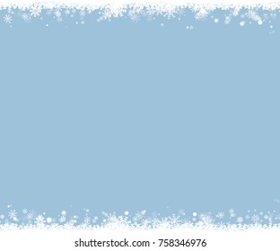 Christmas Snow Border Isolated On Blue Background. Snowflake Vector. Xmas Decoration Illustration.