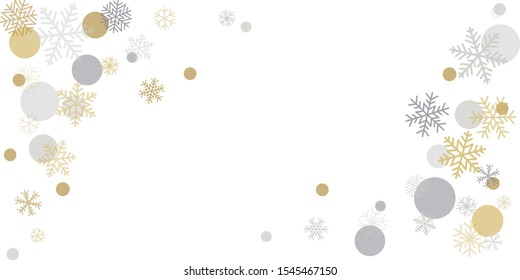 Christmas snow decoration, gold and silver snowflakes corners for card, invitation,