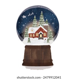 Christmas snow dome with snowy home landscape