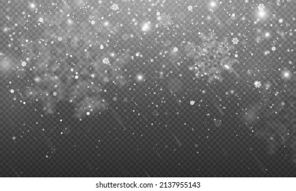 Christmas snow, falling snowflake, white dust, blizzard. Transparent snowflake pattern.