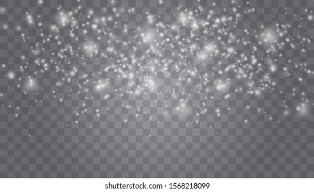 Christmas snow. Falling snowflakes  Holiday Winter. Xmas snow flake pattern. Magic white snowfall texture. Winter snowstorm.  Many white cold flake elements on transparent background.
