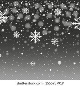 Christmas snow falling snowflakes isolated on transparent background vector illustration. EPS 10