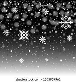 Christmas snow falling snowflakes isolated on transparent background vector illustration. EPS 10