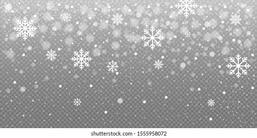 Christmas snow falling snowflakes isolated on transparent background vector illustration. EPS 10