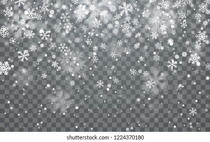 Christmas snow. Falling snowflakes on dark background. Snowfall. Vector illustration.