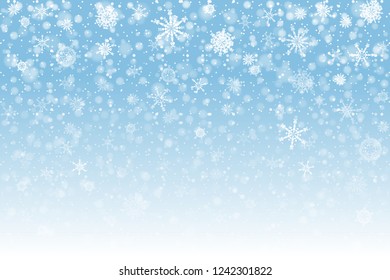 Christmas snow. Falling snowflakes on light background. Snowfall. Vector illustration, eps 10