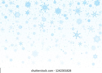 Christmas snow. Falling snowflakes on white background. Snowfall. Vector illustration, eps 10