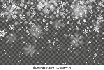 Christmas snow. Falling snowflakes on dark background. Snowfall. Vector illustration.