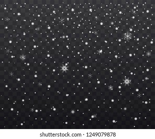 Christmas snow. Falling snowflakes on dark background. Snowfall. Vector.