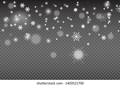 Christmas snow. Falling snowflakes on dark background. Snowfall. Vector illustration.