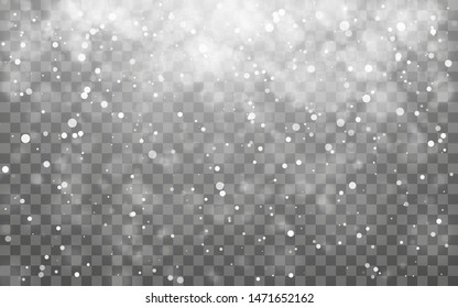 Christmas snow. Falling snowflakes on dark background. Snowfall. Vector illustration.