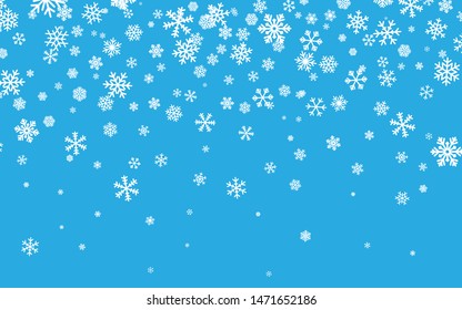 Christmas Snow. Falling Snowflakes On Blue Background. Snowfall. Vector Illustration.