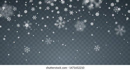 Christmas snow. Falling snowflakes on blue background. Snowfall. Vector illustration.
