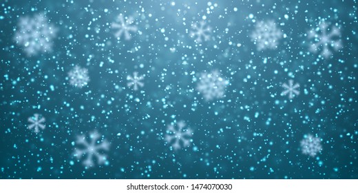 Christmas snow. Falling snowflakes on dark background. Snowfall. Vector illustration.